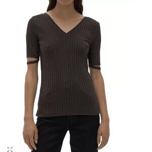 Helmut Lang Ribbed V-Neck Top Size Small Designer Knit Top